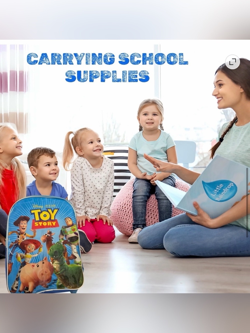 Toy Story 15-inch Backpack 1 Pc, Blue Cartoon Character Travel School Book Bag w